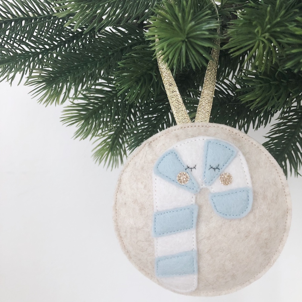 Kerst ornament pastelblauw candy cane