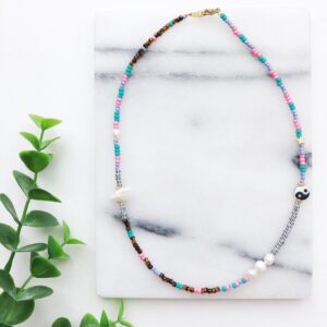 Kralen ketting yinyang pastel