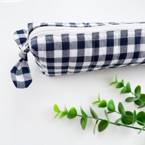 Breinaalden etui gingham donkerblauw