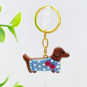 Sleutelhanger teckel blauw strikje