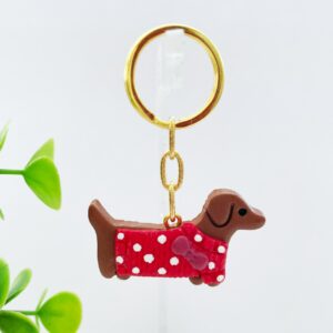 Sleutelhanger teckel rood strikje