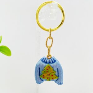 Sleutelhanger trui blauw kerstboom