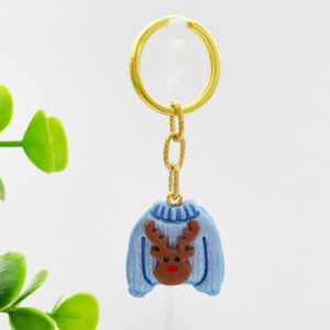 Sleutelhanger trui blauw rendier