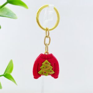 Sleutelhanger trui rood kerstboom