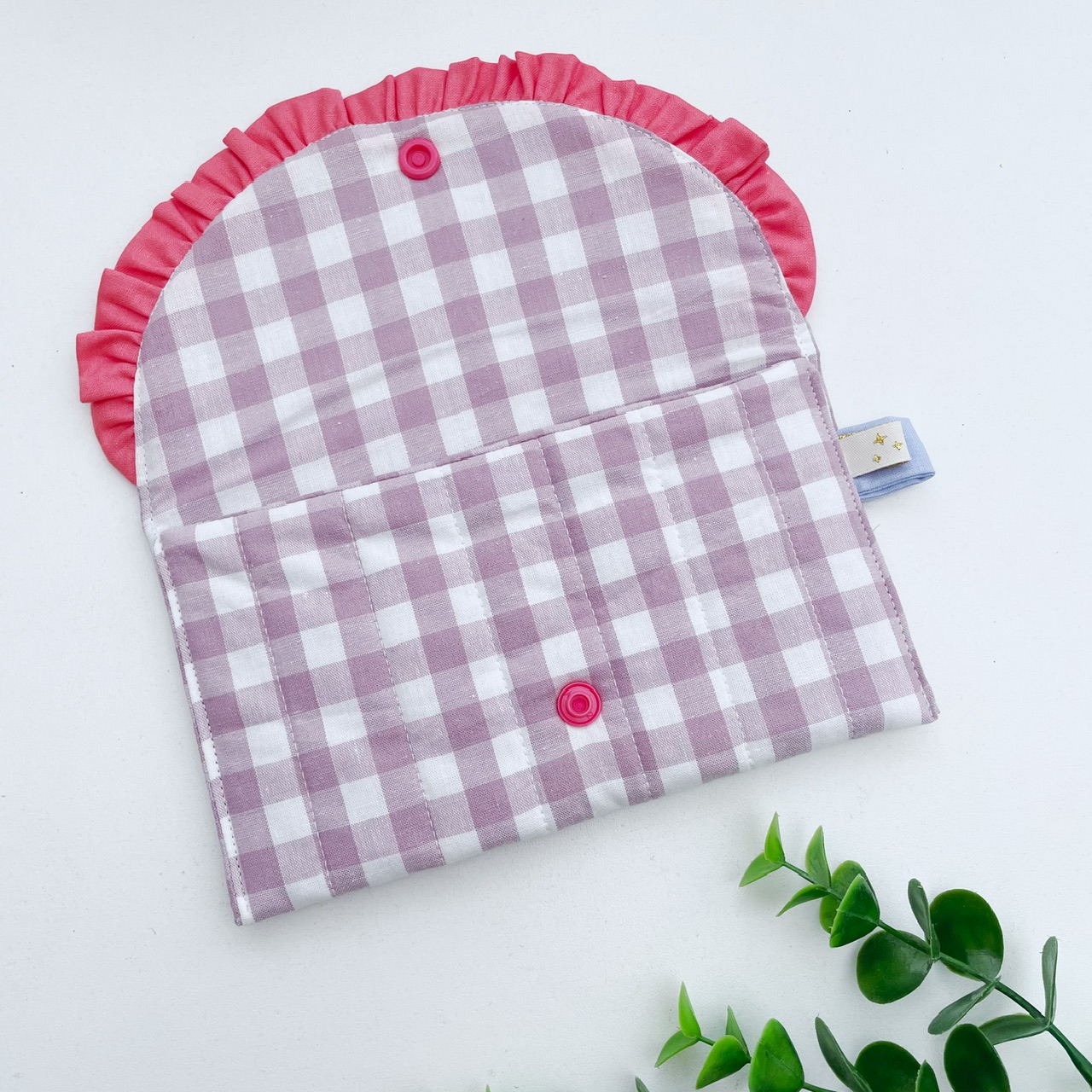 Zonnebril etui plum geruit koraal ruche