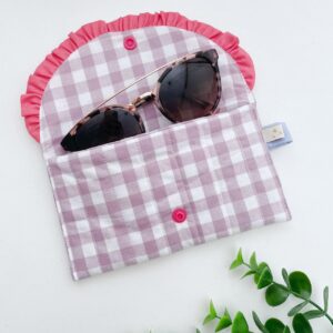 Zonnebril etui plum geruit koraal ruche